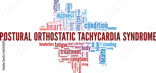 POTS Postural Orthostatic Tachycardia Syndrome word cloud conceptual design isolated on white background.