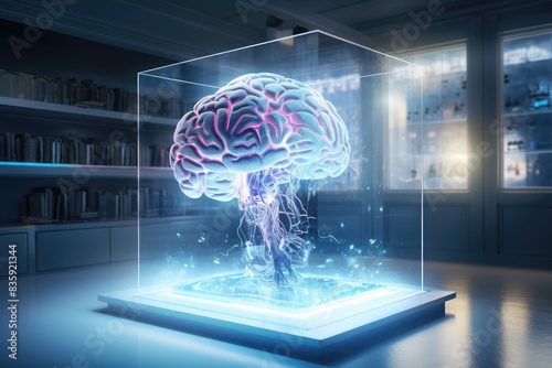 3D rendering illustration of a brain inside a glass case.