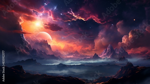 Deep within the heart of a nebula, explorers encounter a cosmic phenomenon known as a star nursery, where clouds of gas and dust coalesce to form new stars amidst the chaos of creation. Painting photo