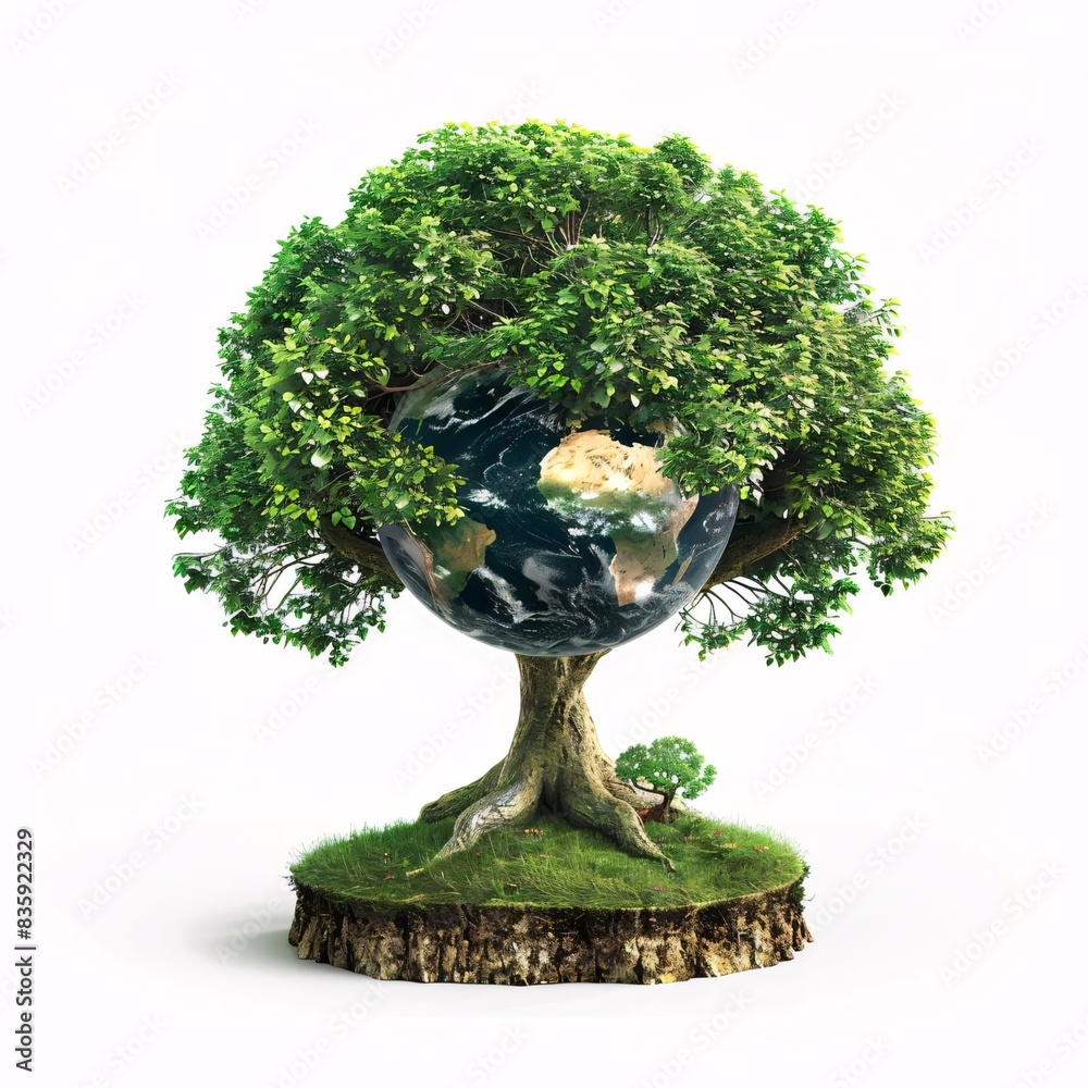 A photo of a tree embracing the globe, isolated on a white background for clear png image A photo of a tree embracing the globe, isolated on a white background for clear png image