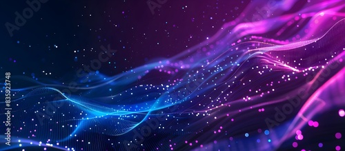 Abstract background with blue and purple lines of dots, wavy shapes on a dark background vector illustration set 