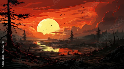 On the surface of a post-apocalyptic world, survivors scavenge for resources amidst the ruins of civilization, their lives shaped by the harsh realities of a world ravaged by catastrophe. Painting