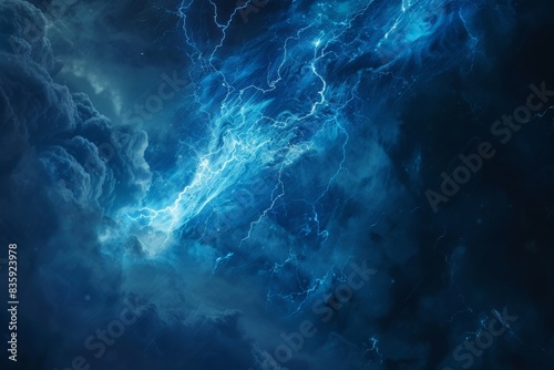 a blue-hued lightning bolt crackles through the sky, its impact and magical energy flash illuminating the darkness