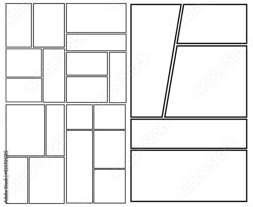 Set of templates for manga comic panels. Backgrounds for comics or manga. Comic or Manga background frames and panels, designed for use by mangaka or comic artists.