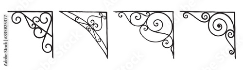 Ornamental vector corners decoration  frame card retro style hand drawn illustration isolated on white