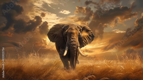 Majestic Elephant in African Savannah
 photo