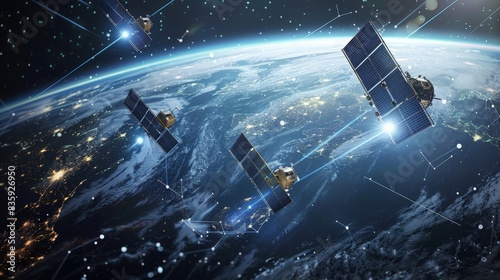 Fotografija A constellation of satellites orbiting Earth, beaming high-speed internet to eve