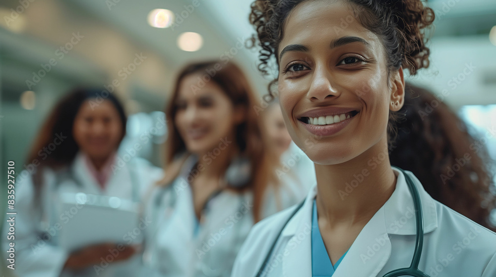 Group of women in white lab coats Group of women in white lab coats