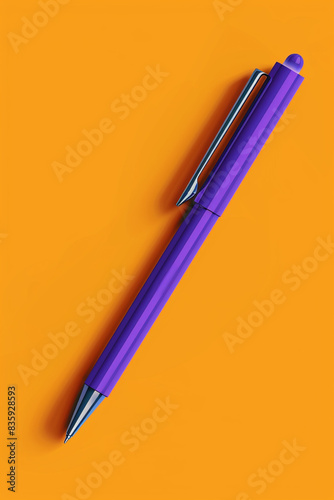 Vector illustration of a purple pen on an orange background, simple and clean.