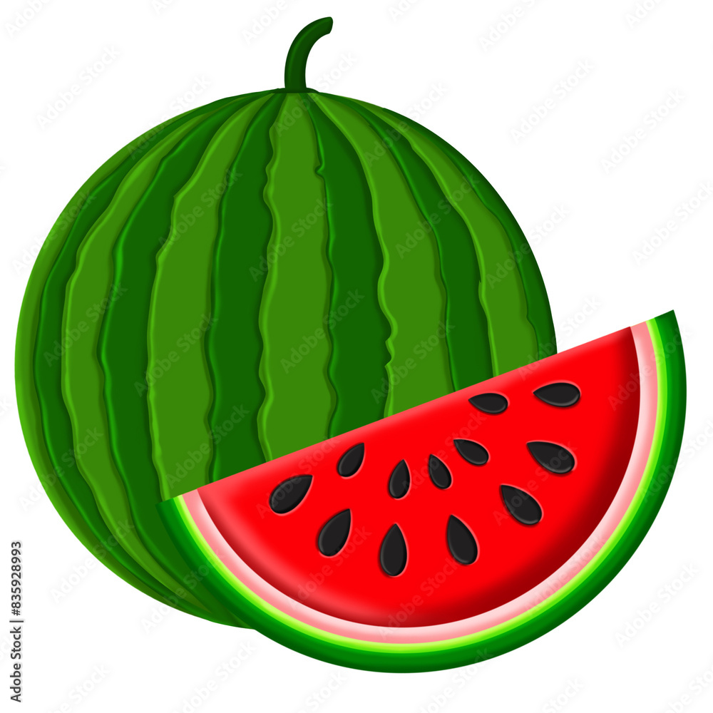 Cartoon watermelon icon on white illustration on transparent background
