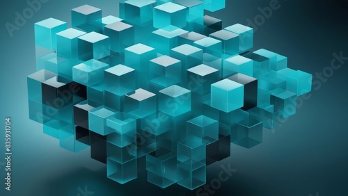 Modern Tech Background 3D Render of Turquoise and Black Translucent Cubes