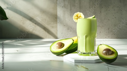 The avocado smoothie glass photo