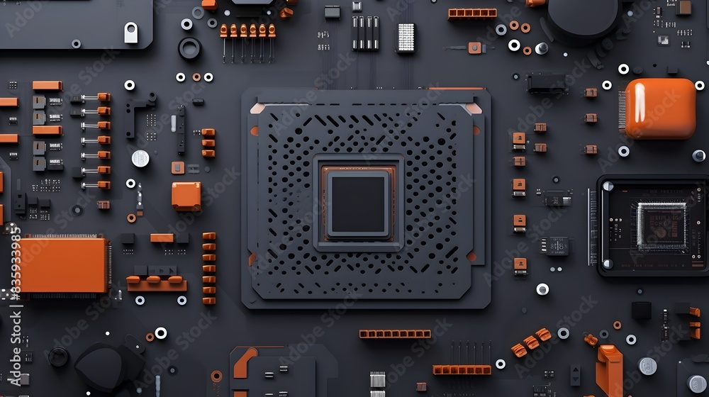 Fototapeta premium Futuristic Monochrome Circuit Board with Intricate Nano-Scale Components