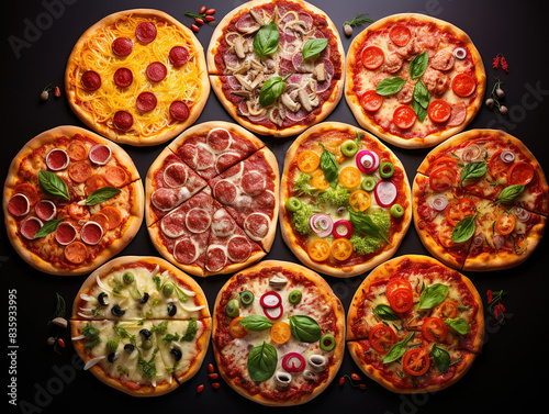 Pizzas set on the table, top view © hassanmim2021