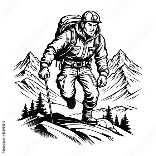 Vintage Mountain Climber Badge Illustration