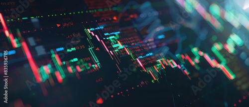 Abstract digital financial data visualization showing trending market charts and graphs for stock analysis and economics research.