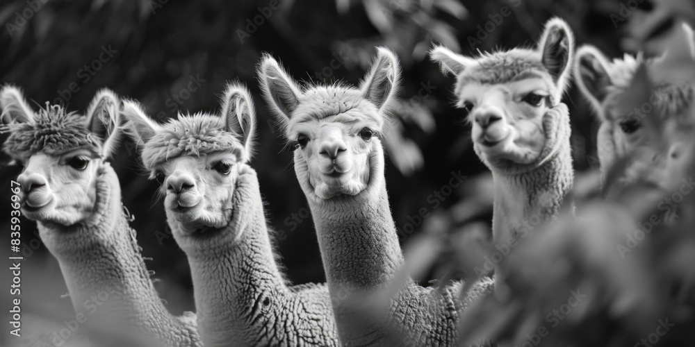 Naklejka premium A group of llamas standing side by side, a popular theme for events and parties