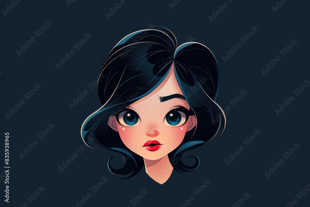Portrait of a woman with striking features, featuring black hair and piercing blue eyes Portrait of a woman with striking features, featuring black hair and piercing blue eyes