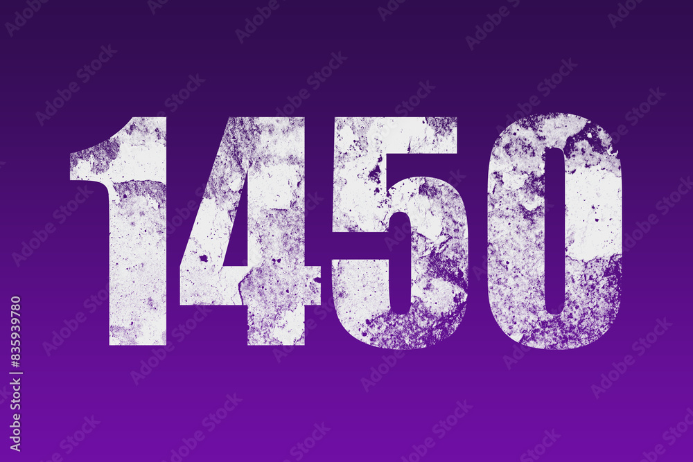 flat white grunge number of 1450 on purple background.