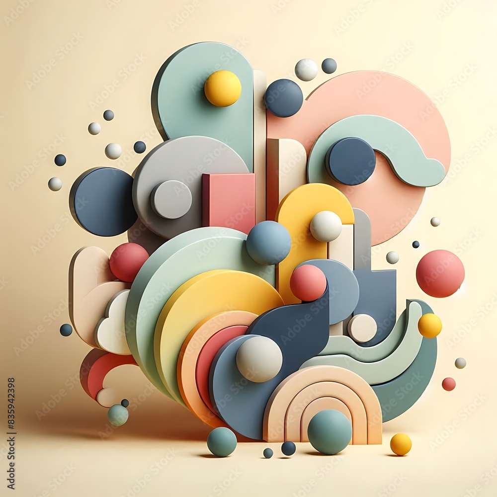 Obraz premium Modern minimalism 3D rendering, presenting an abstract illustration of colorful rounded shapes