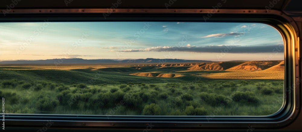 Fototapeta premium View from the train s window. Creative banner. Copyspace image