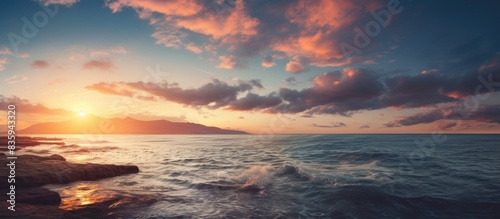 Beautiful photograph of a coast landscape during a sunset. Creative banner. Copyspace image