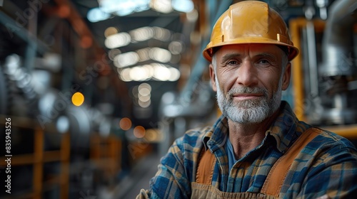 portrait of a happy caucasian white male manufacturing worker or engineer a senior professional engineer or foreman in the workplace.illustration photo