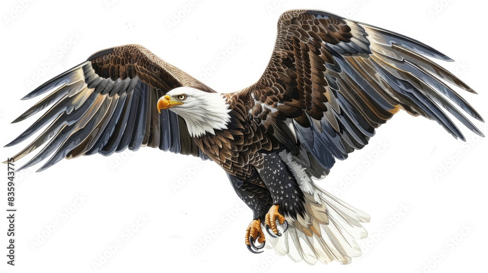 A bald eagle soaring through the air with its wings outstretched A bald eagle soaring through the air with its wings outstretched