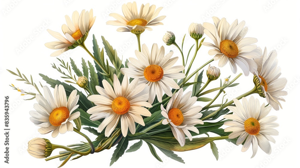 Obraz premium A bouquet of white daisies displayed on a plain white background