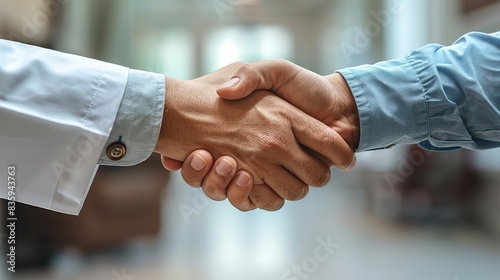 handshake a doctor makes a sales call to a hospital and shakes hands to close the deal.illustration