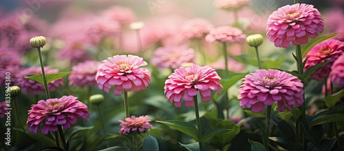 pink zinnia flowers bloom perfectly. Creative banner. Copyspace image