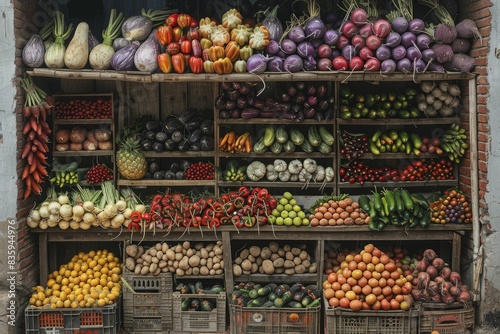 Wallpaper Mural Bountiful displays of farm-fresh produce, a vibrant market stall overflowing with fresh vegetables and fruits, highlighting abundance and quality, lively style. Torontodigital.ca