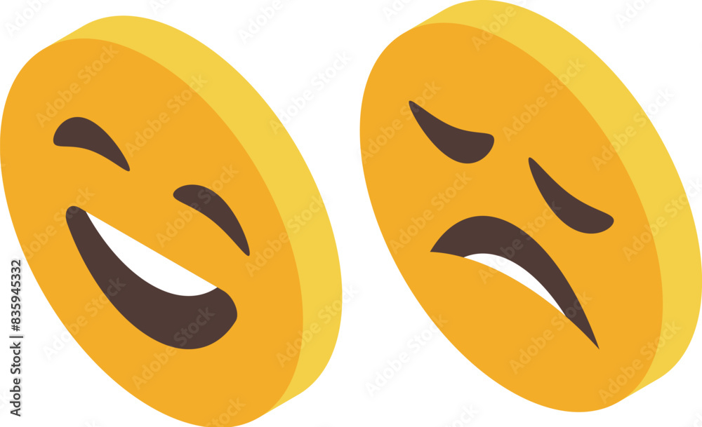 Dual emoji illustration expressing laughter and sorrow, isolated on white Dual emoji illustration expressing laughter and sorrow, isolated on white