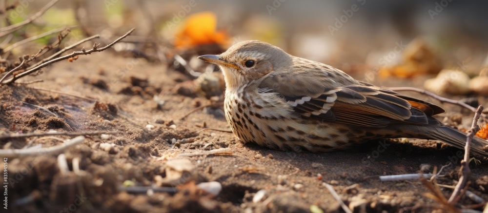 pale thrush on the ground. Creative banner. Copyspace image pale thrush on the ground. Creative banner. Copyspace image