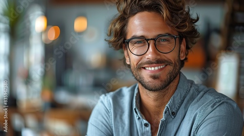 portrait of young handsome smiling business guy wearing gray shirt and glasses feeling confident with crossed arms isolated on white background .stock illustration