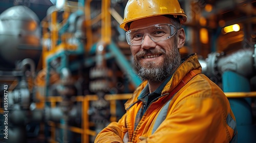 portrait of smiling professional heavy industry engineer worker wearing safety uniform and hard hat. stock image © Wiseman