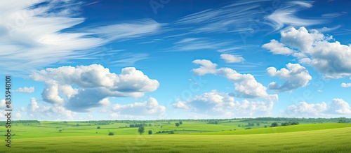 Blue sky and a field. Creative banner. Copyspace image