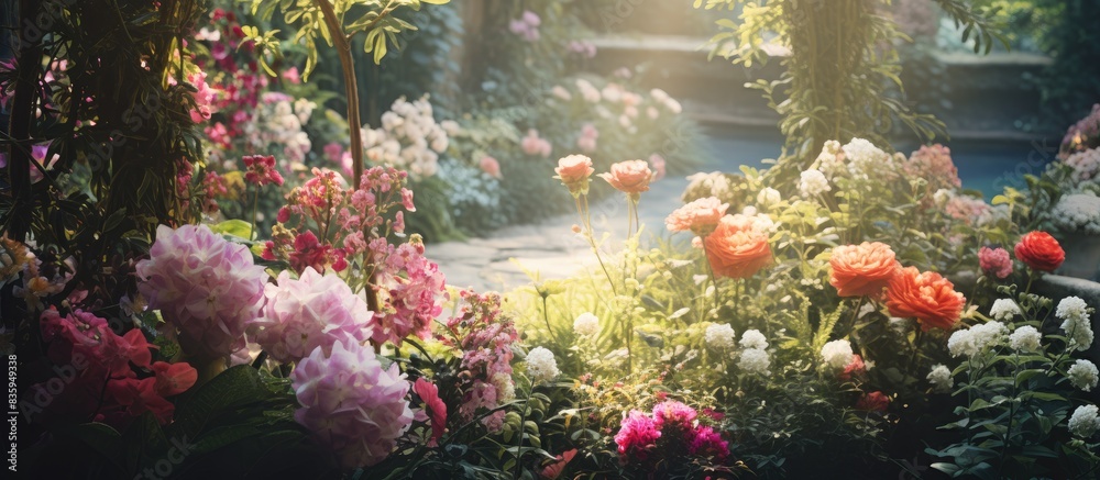 Beautiful garden and park flowers and plants Garden plants flowers. Creative banner. Copyspace image Beautiful garden and park flowers and plants Garden plants flowers. Creative banner. Copyspace image