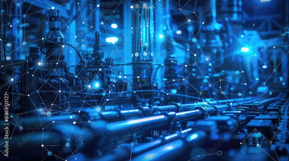 Industrial automation with digital network and blue machinery Industrial automation with digital network and blue machinery