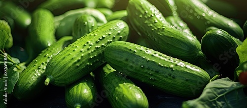 Green cucumbers Fresh produce from the Farmers Market. Creative banner. Copyspace image