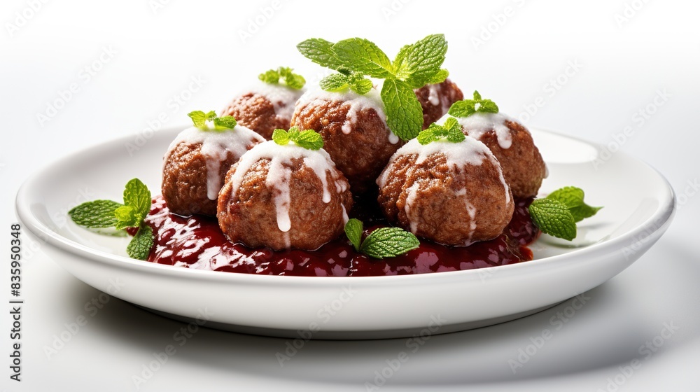 Konigsberger klopse meatball on white background Konigsberger klopse meatball on white background