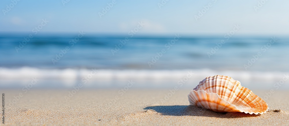 Obraz premium An alone shell on the beach. Creative banner. Copyspace image