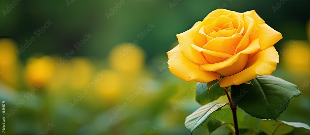 Beautiful yellow rose on the green natural background Shallow focus. Creative banner. Copyspace image Beautiful yellow rose on the green natural background Shallow focus. Creative banner. Copyspace image