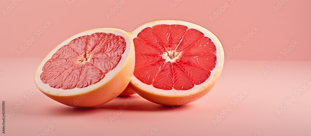 Slices of a pink grapefruit. Creative banner. Copyspace image Slices of a pink grapefruit. Creative banner. Copyspace image
