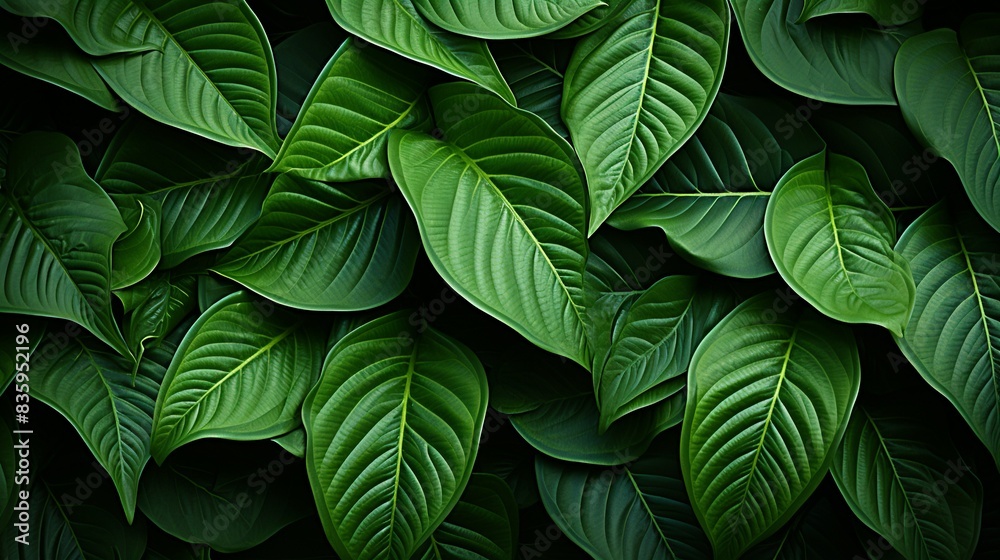 Obraz premium Intricate patterns of veins on a vibrant green leaf, showcasing the mesmerizing complexity of botanical design. Painting Illustration style, Minimal and Simple,