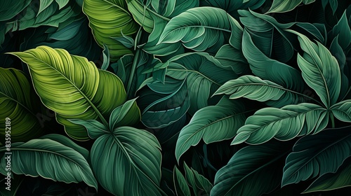 Intricate patterns of veins on a vibrant green leaf  showcasing the mesmerizing complexity of botanical design. Painting Illustration style  Minimal and Simple 