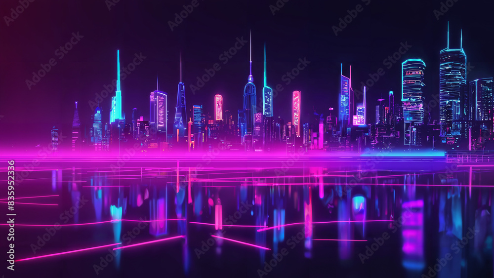 Fototapeta premium Electric Neon City Lights Gradient Background for Urban Nightlife Scenes