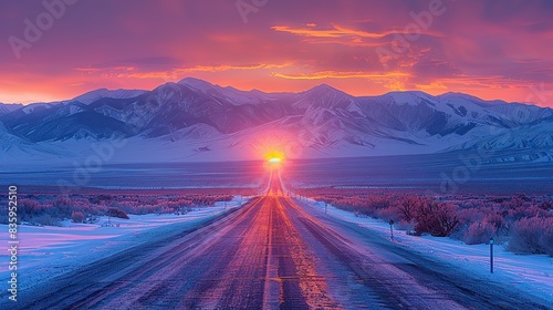 straight road in death valley at sunset.illustration