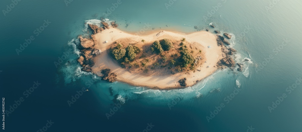 small desert island in aerial view. Creative banner. Copyspace image