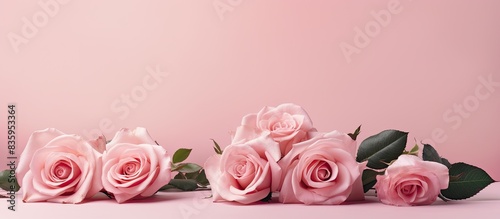 Beautiful pink bunches of roses. Creative banner. Copyspace image